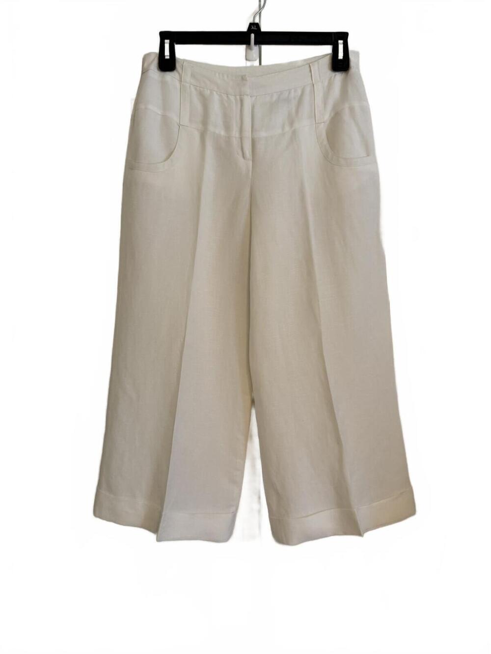Larry Levine Women's White Linen-Rayon Cropped Wide-Leg Pants Size 10